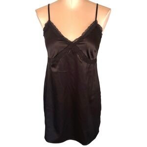 Colsie Black Satin Lace Trim Slip Dress XS Babydoll Chemise Vamp Dark Romantic